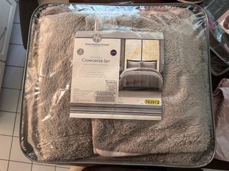 Grey and white fluffy comforter set
