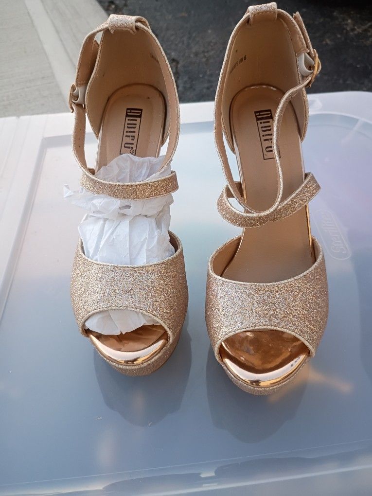 IDIDFU Women's Gold Glitter Platform Heels