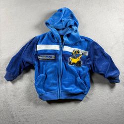 Vintage Disney Pixar Wall E Kids Toddler 24M Blue Velour Hoodie Sweater Robot#2B