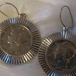 VINTAGE EARRINGS 1942 MECURY SILVER DIME