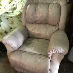 Small Recliner Solf Leather Recliner, Beige Chair