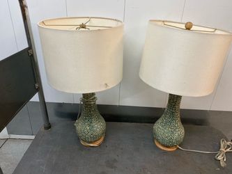 Pair of Mosaic Table Lamps with Drum Shades