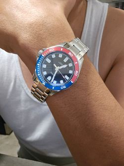 Fossil Dalton Men's 42mm Diver-Style Watch - Blue & Red Bezel