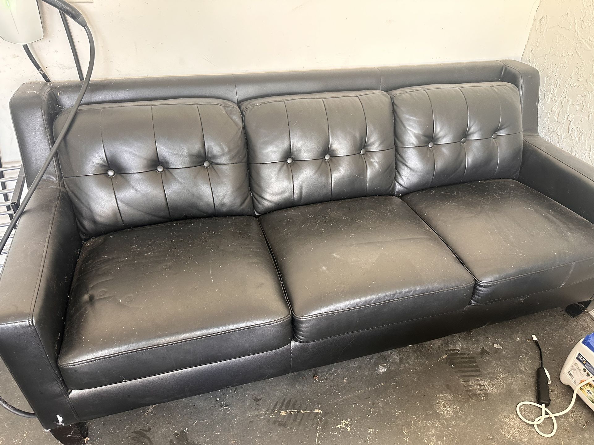 3 Seated Black Leather Couch