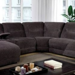 Brand New Grey Super Plush Chenille Reclining Sectional Sofa 