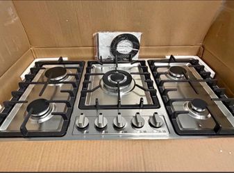 34 in 5-Burner Gas Cooktop Stainless Steel, Natural Gas Hob With Flame Failure Protection & Electronic Ignition, 5 Independent Knob Controls, NG Gas S