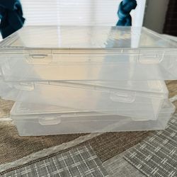 Clear Plastic Storage Box With Flap Lid! 3 Pack! Brand New!