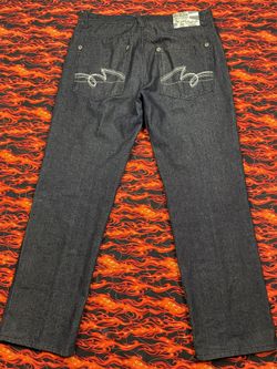 Men’s VTG Y2K 5ive Jungle Jeans 36x32 Black Denim Baggy Wide Embroidered Back