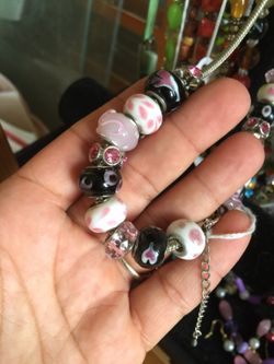 Glass beads pandora style necklace