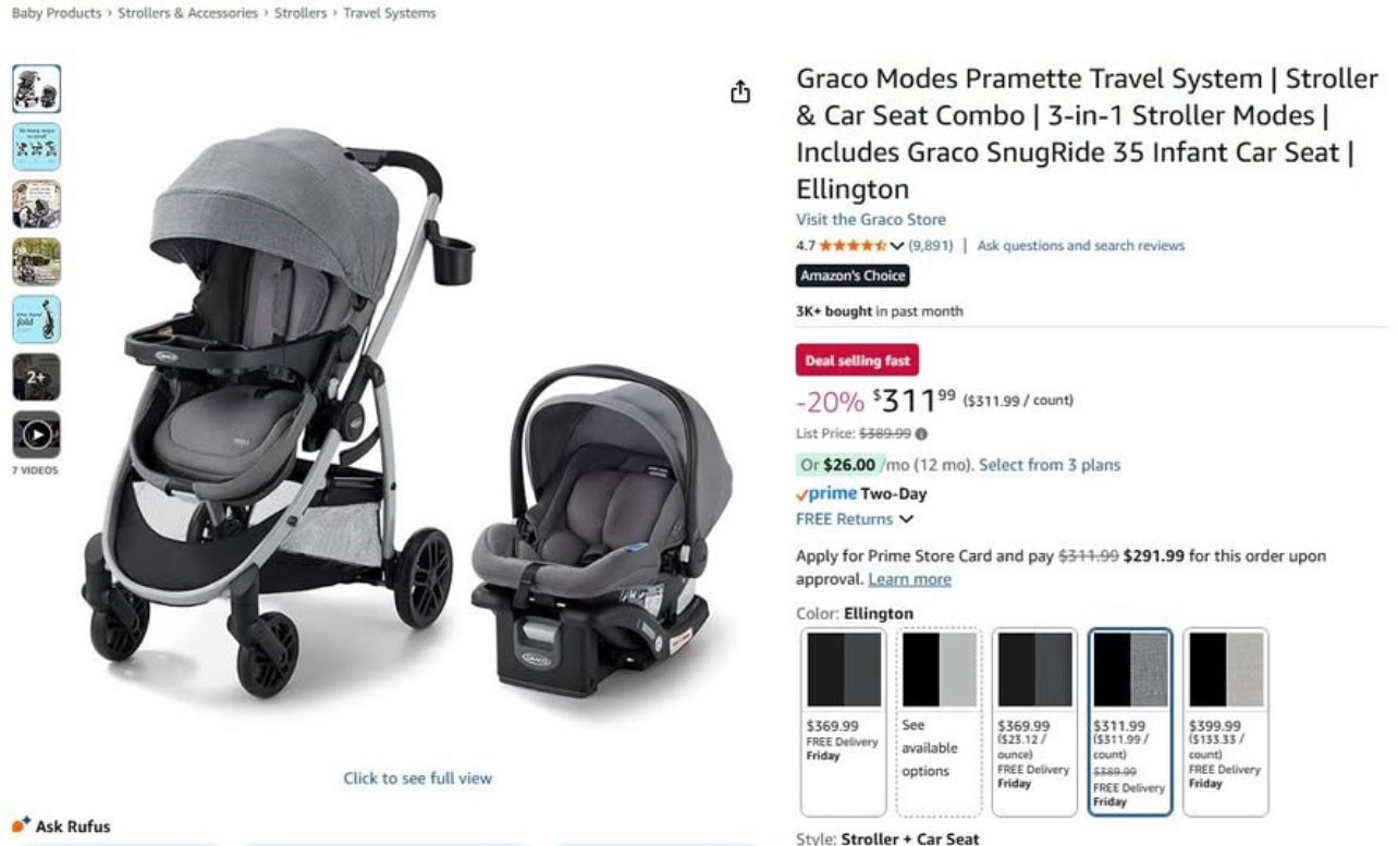 Graco Travel System: Stroller + Car Seat + Base | 3-in-1 Stroller Modes