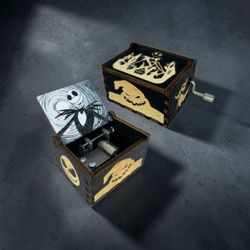 2.5" Engraved Wood Musical Box Jack Skellington The Nightmare Before Christmas. The product is a 2.5" engraved wood musical box featuring Jack Skellin