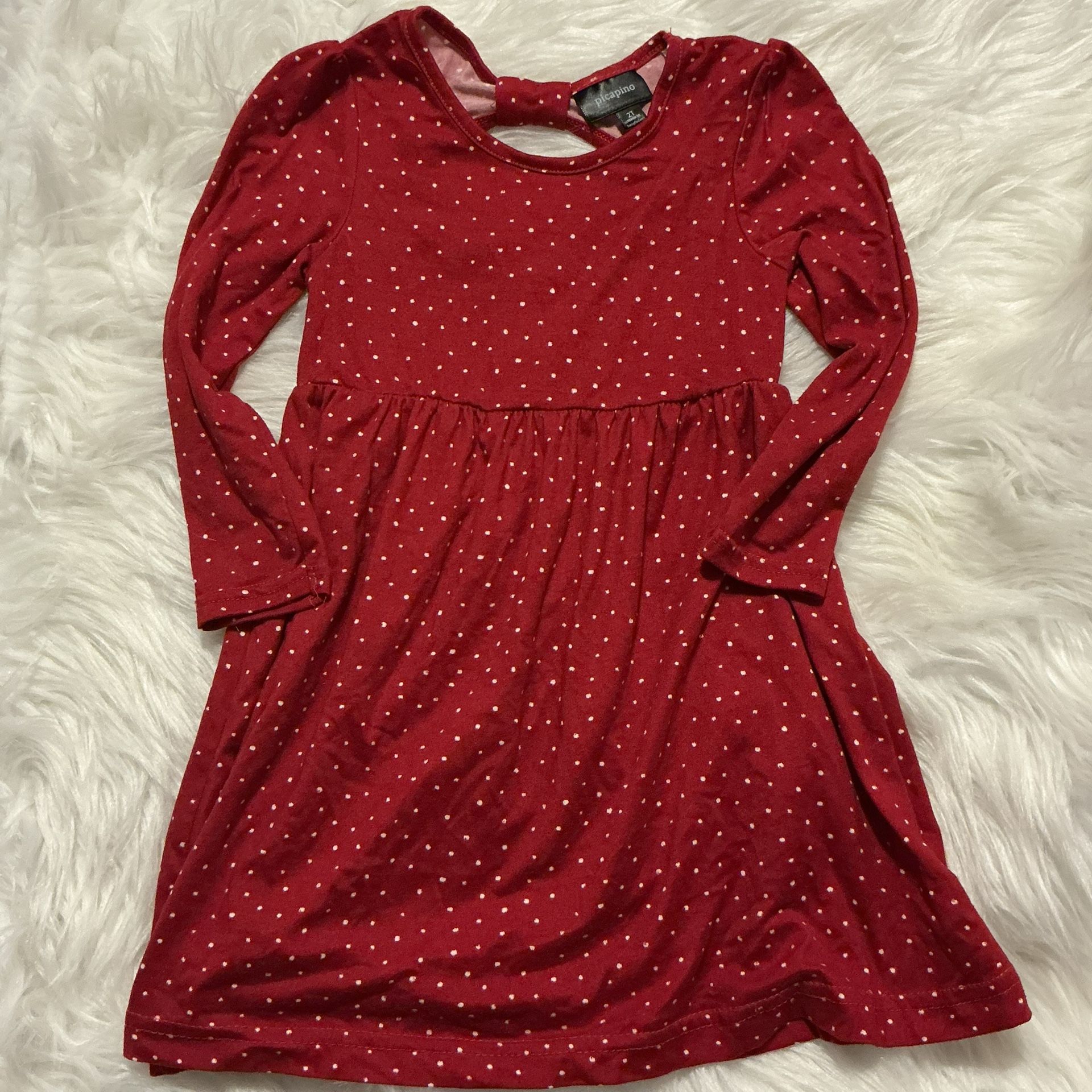 Picapino 2T red/white polka dot long sleeved dress
