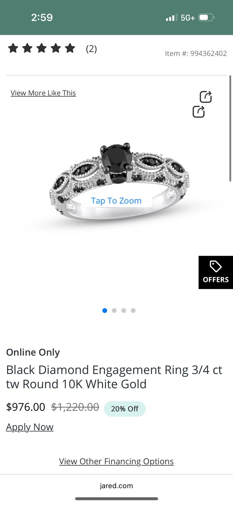 Black/white Diamond Engagement Ring Size 8