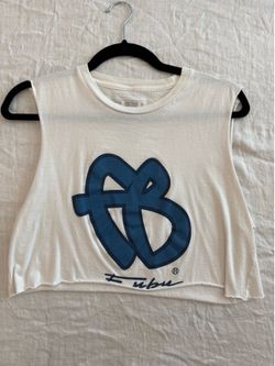 FUBU White Cropped Tank with Blue Graphic Logo