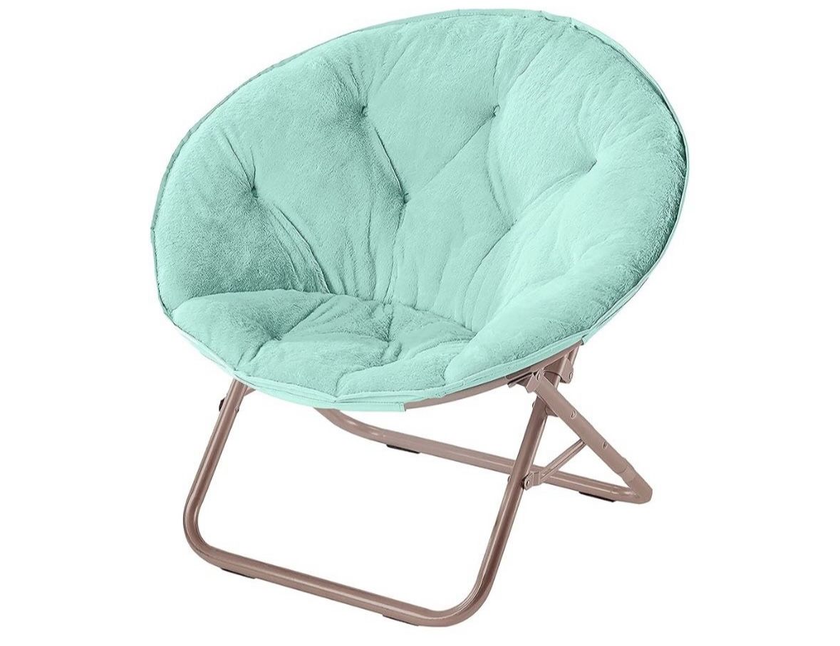 Urban Lifestyle Comfy Super Soft Faux Fur Saucer Chair with Folding Metal Frame, Mint