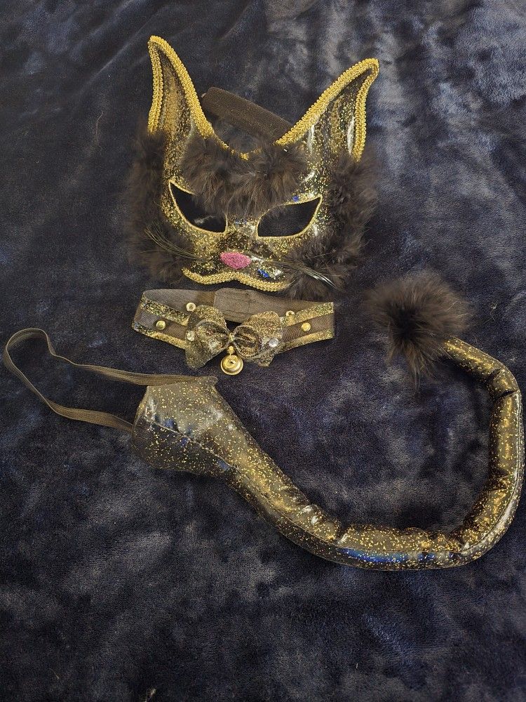 Costume Cat Mask W/ Neck Collar And Tail