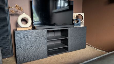 Black TV Stand with Cabinet Doors