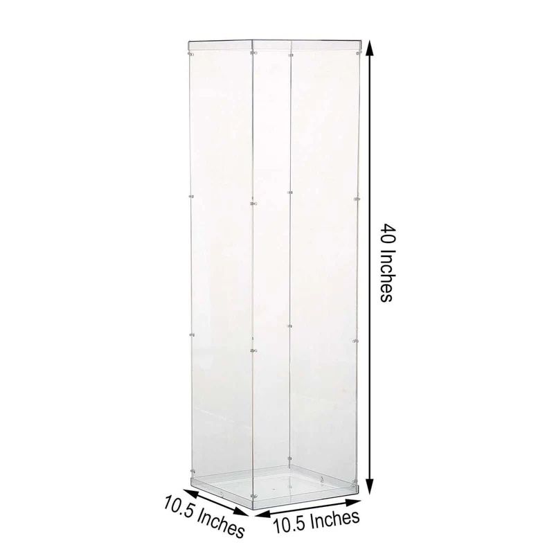 Floor Standing Clear Acrylic Pedestal Riser, Transparent Display Box with Interchangeable Lid and Base 40"