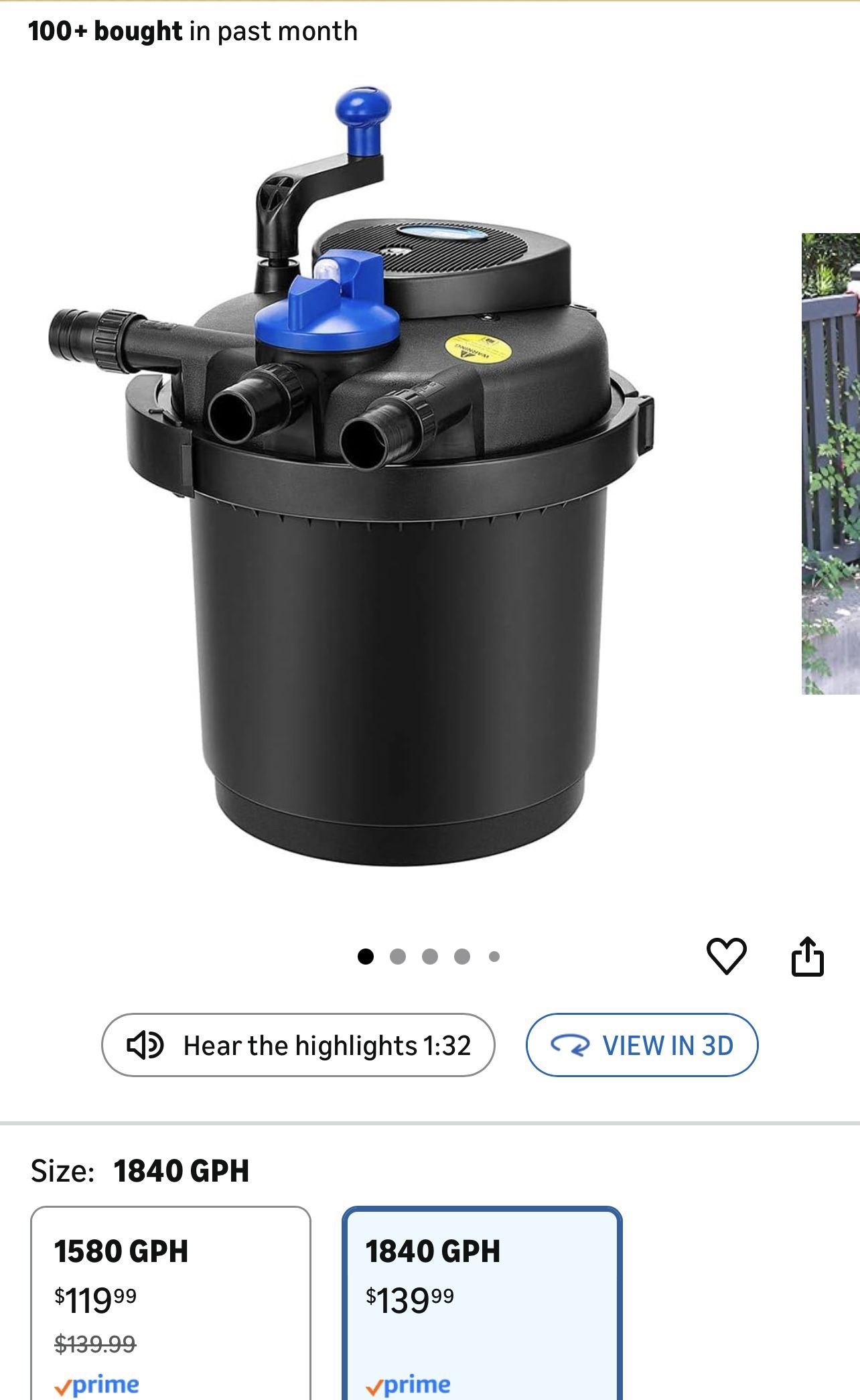 VIVOHOME Pressurized Biological Pond Filter with 13-watt Light, 1580 GPH Suitable for Koi Ponds up to 800 Gallons or Ornamental Ponds up to 1600 Gallo