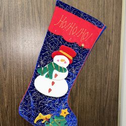 JUMBO Hohoho Completed Christmas Blue Stockings Snowman Green Three Holiday 28”