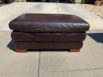Oak nightstand and leather ottoman