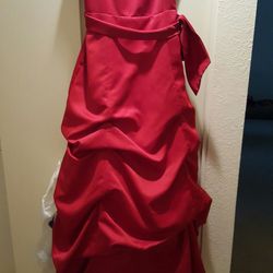 Red ball gown with shoes and shawl