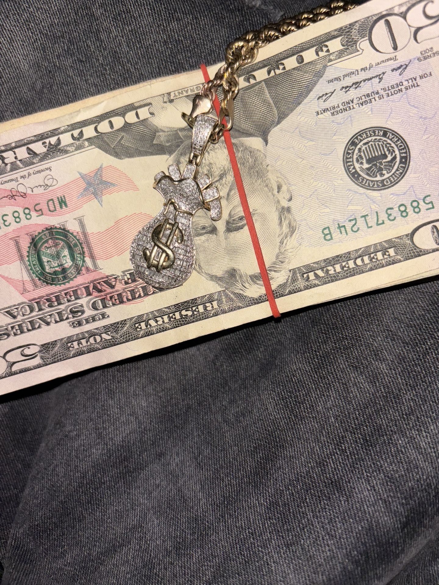 Vvs Diamond Money Bag Pendant 10k Gold