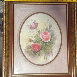 Vintage Wyona Newton Framed Floral Print – Rose Bouquet