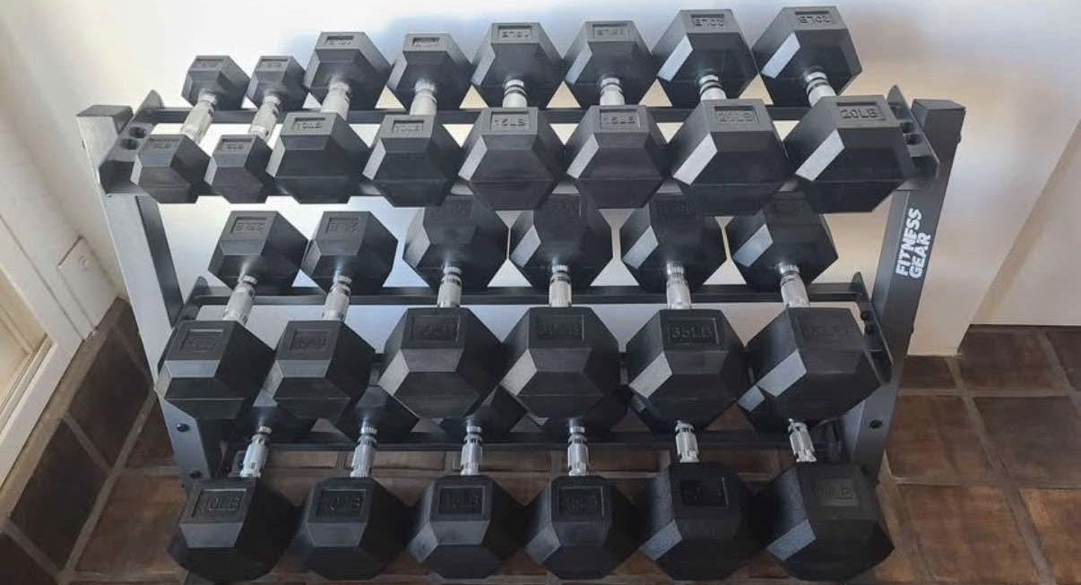 New Premium 5LB-50LB Rubber Hex Dumbbell Set