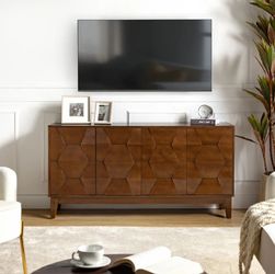 NEW 60" Walnut Geometric Sideboard – Modern 4-Door Storage Cabinet