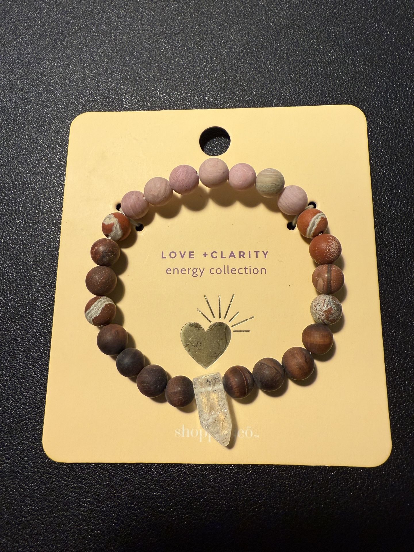 Geo Central Love + Clarity Quartz Stretchable Bracelet, NWT, 3”