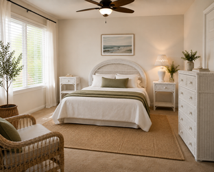 White Coastal Wicker/Rattan Bedroom Set
