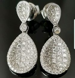 High Fashion 1.90TCW Round VS Diamond Dangle 18k white gold earrings