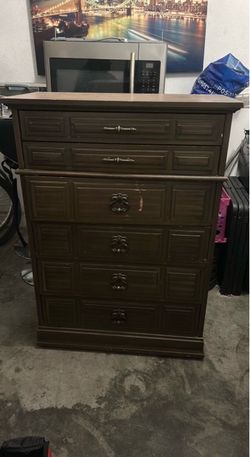 Dark Brown Wood Tall Dresser 6 Drawers