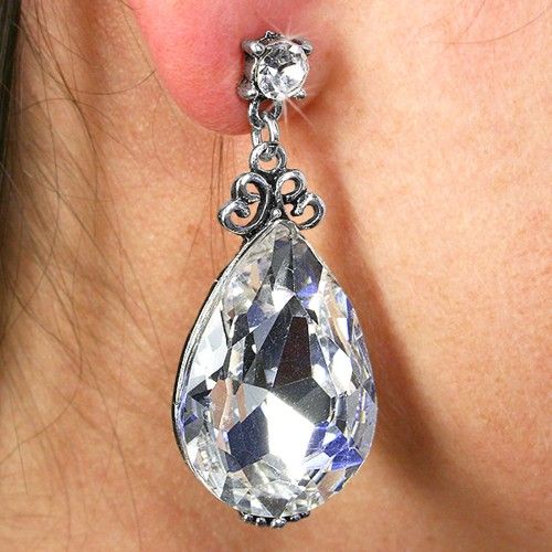 "Water Drop 925 Silver Plated Classic Design Gorgeous Diamond CZ Drop Earrings, UNI22394
 
 