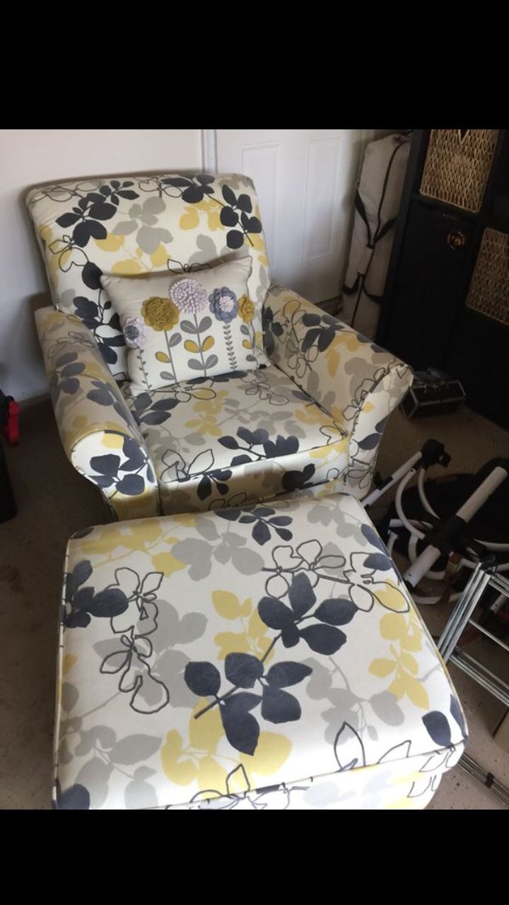 New floral chair and ottoman