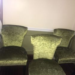 Green Crushed Velvet Dining Chairs x4