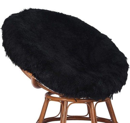 *NEW* Luxury Soft Faux Fur Fleece Round COVER for Papasan or Saucer Chair 55" Black, 2 sided with zipper