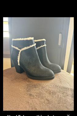 NWOB BC California Bootie With Faux Shearling and Side Zip, Sz 7- Blk