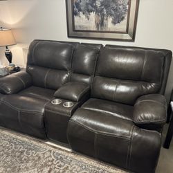 Leather Couch Reclining USB Ports