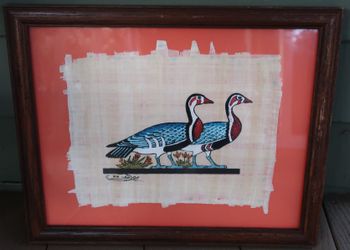 Egyptian Papyrus Paper Painting Geese with Wooden Frame