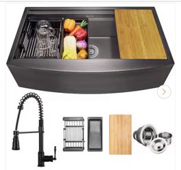 All-in-One Matte Black Finished Stainless Steel 33 in. x 22 in. Farmhouse Apron Mount Kitchen Sink with Faucet