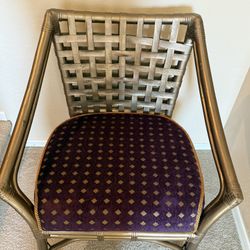 Side Accent Chair Purple & Gold Rattan -like
