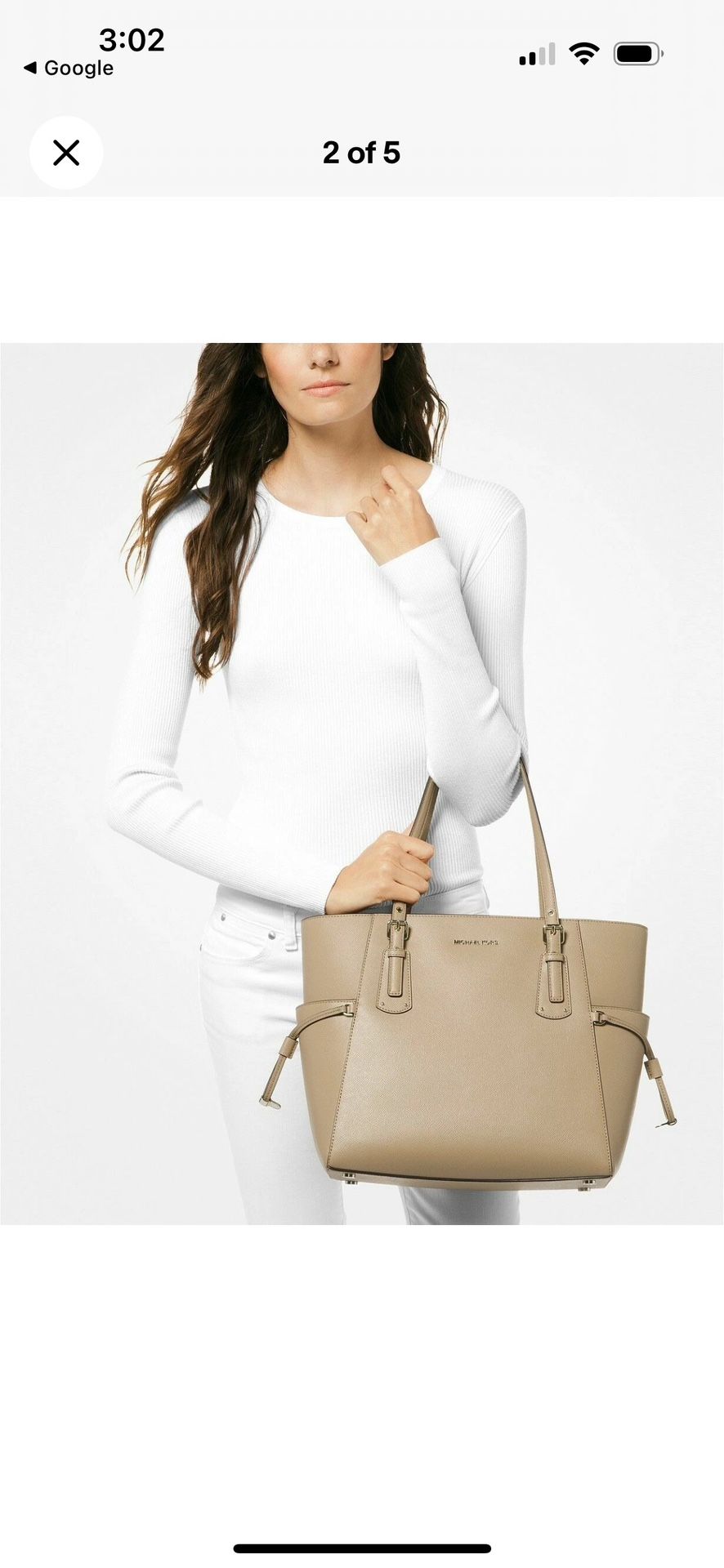 Michael Kors Voyager Large Leather Tote Bag - Oyster