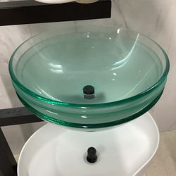 16” vessel sink tempered glass new bathroom sink ready for pick up today clear or frosted glass
