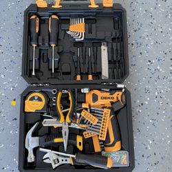 DEKOPRO Tool Set：Tool Kit with 8V Cordless Drill,Tool Box with Drill,Hand Drill Set for Men & Women,Home Tool Kits for House Repair,Handyman,DIY 126 P