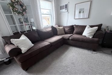 Large Brown Fabric Sectional Sofa
