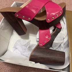 New Pink Y2K High Heels Shoes Wood 9.5 Size 