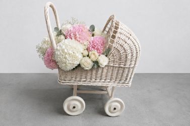 Wicker Carriage Stroller Pram Baby Shower or Gender Reveal