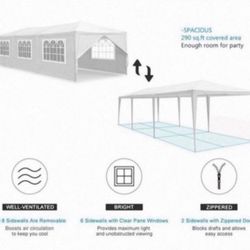  10'x 30' White Gazebo Wedding Party Tent Canopy with 6 Windows & 2 Sidewalls-8